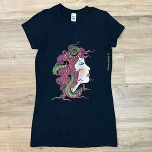Ed Hardy by Christian Audigier Women’s Medium Black Witch Snake T-Shirt Biker